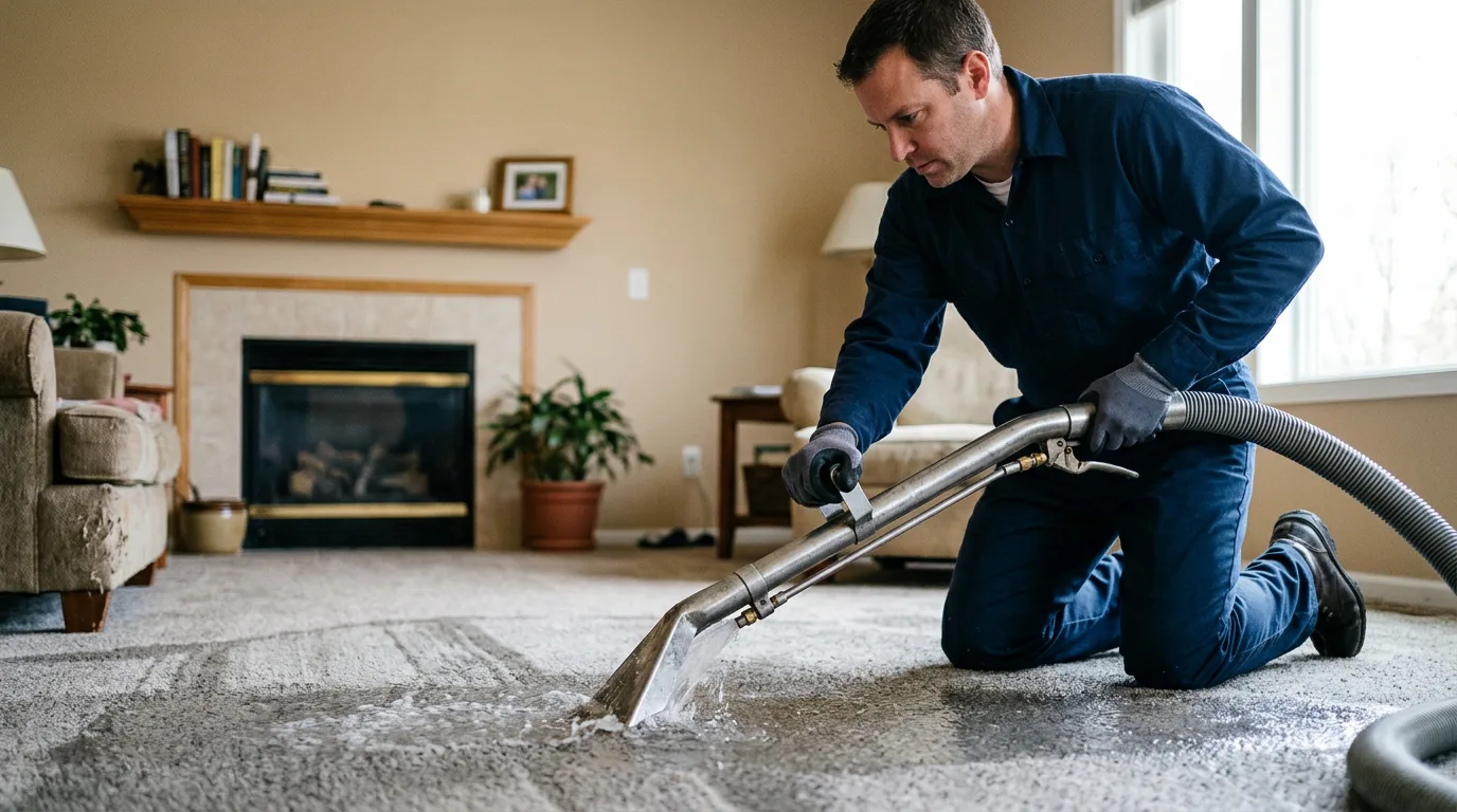 Water damage restoration technician working near Upton, NY